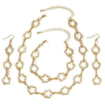 Dainty Open Clover Choker Necklace, Bracelet, Earring Set