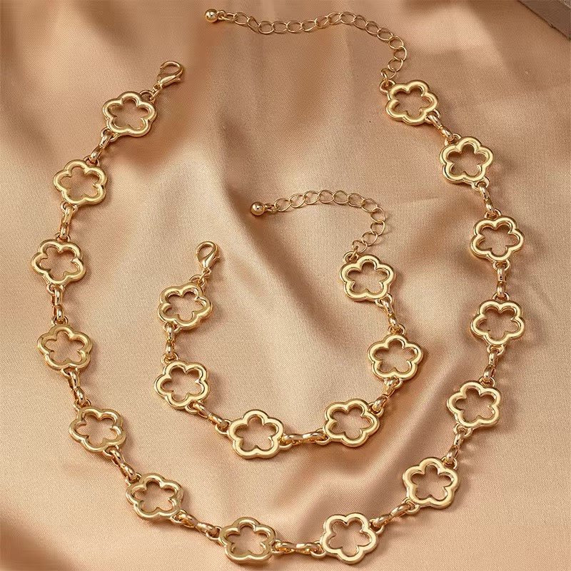 Dainty Open Clover Choker Necklace, Bracelet, Earring Set