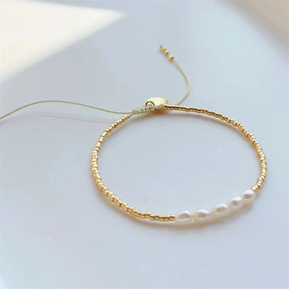 Dainty Pearl Golden Beaded Bracelet