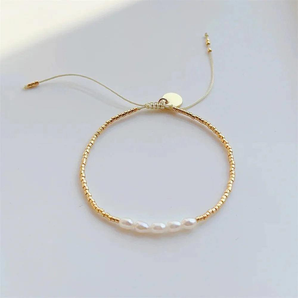 Dainty Pearl Golden Beaded Bracelet