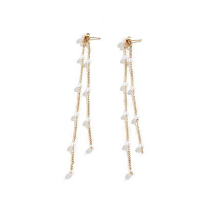 Dainty Pearl Long Tassel Earrings