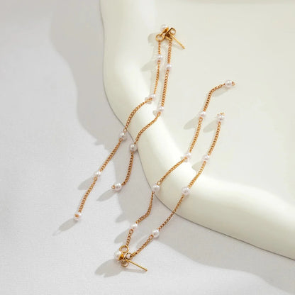 Dainty Pearl Long Tassel Earrings