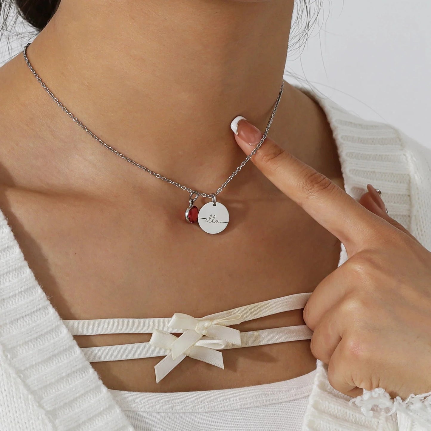 Dainty Personalized Name & Birthstone Necklace