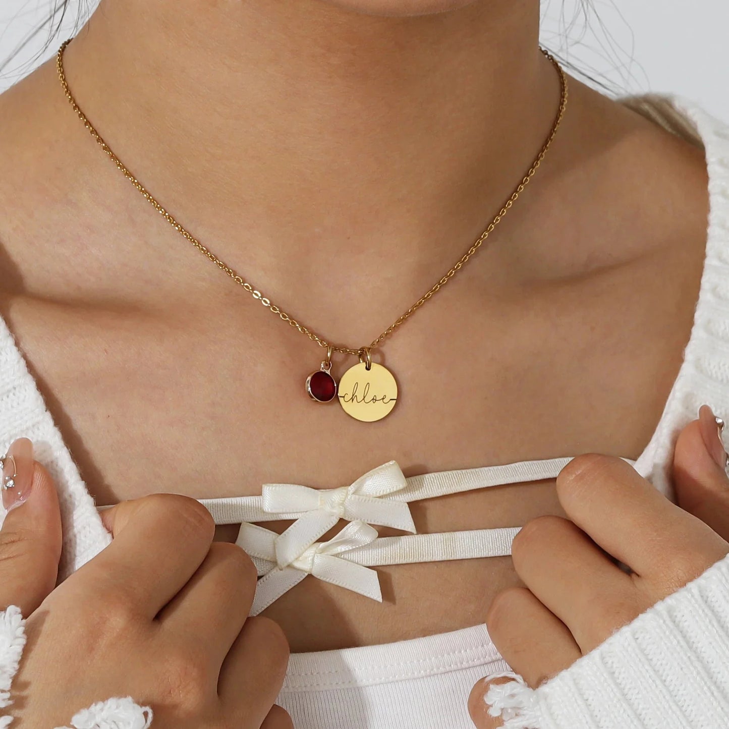 Dainty Personalized Name & Birthstone Necklace