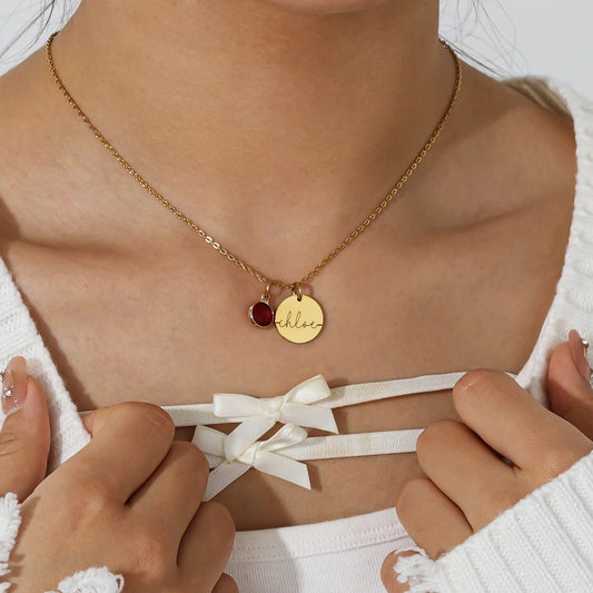 Dainty Personalized Name & Birthstone Necklace