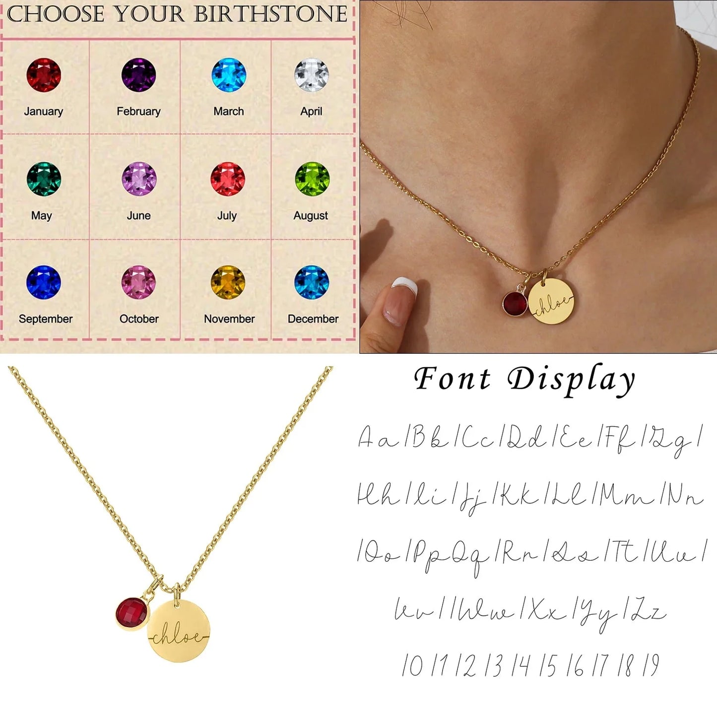 Dainty Personalized Name & Birthstone Necklace