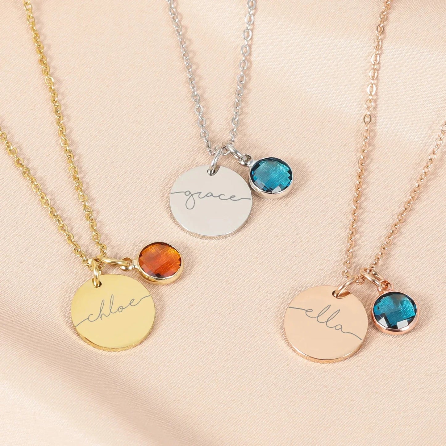 Dainty Personalized Name & Birthstone Necklace
