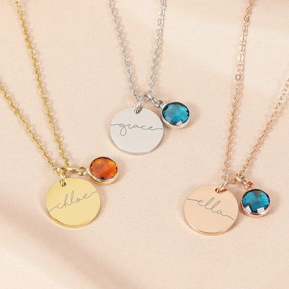Dainty Personalized Name & Birthstone Necklace