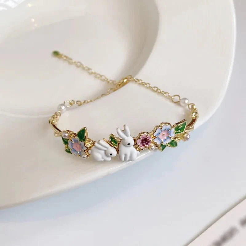 Dainty Rabbits Floral Bracelet