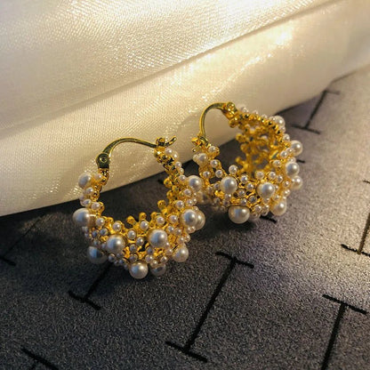 Dainty Statement Pearl Hoop Earrings