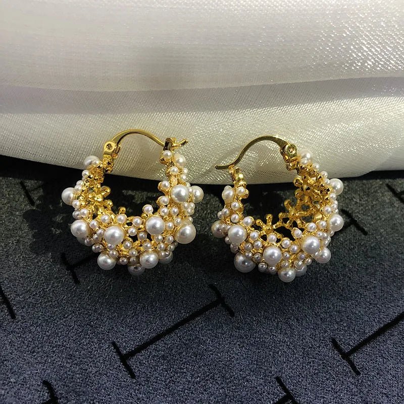 Dainty Statement Pearl Hoop Earrings