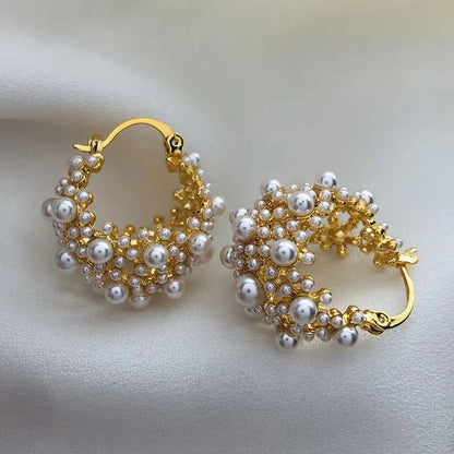 Dainty Statement Pearl Hoop Earrings