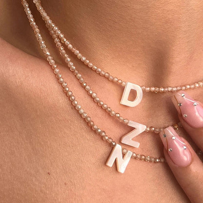 Dainty Stone Beaded Initial Necklace