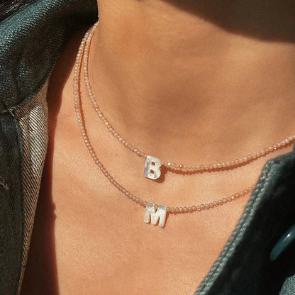 Dainty Stone Beaded Initial Necklace