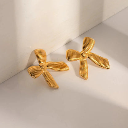 Dainty Striped Bow Elegant Ring and Earrings