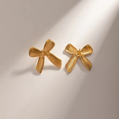 Dainty Striped Bow Elegant Ring and Earrings