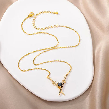 Dainty Sword and Heart Pendant Necklace