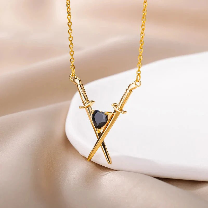 Dainty Sword and Heart Pendant Necklace