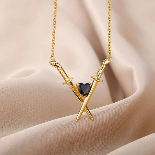 Dainty Sword and Heart Pendant Necklace