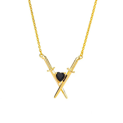 Dainty Sword and Heart Pendant Necklace