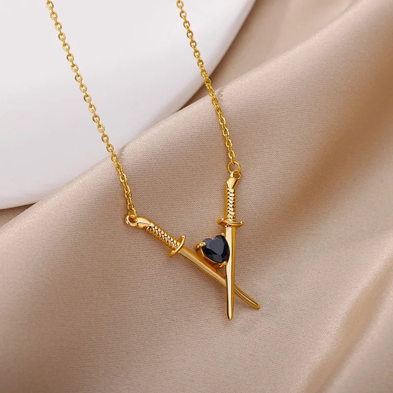 Dainty Sword and Heart Pendant Necklace