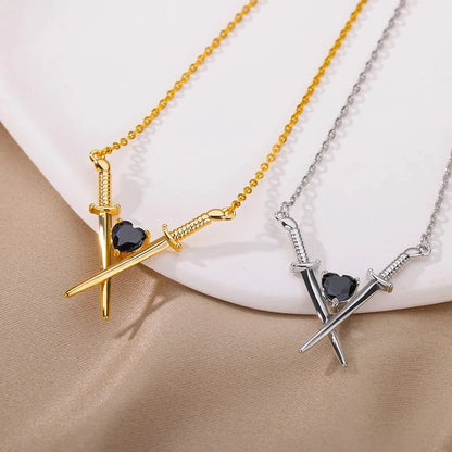 Dainty Sword and Heart Pendant Necklace