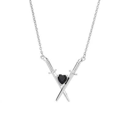 Dainty Sword and Heart Pendant Necklace