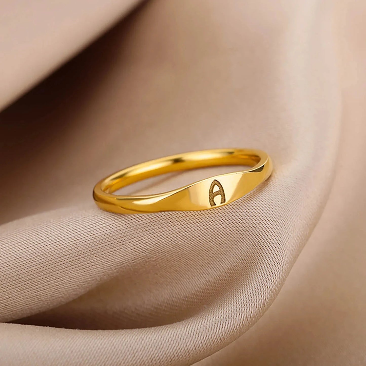 Dainty Thin Letter Initial Ring
