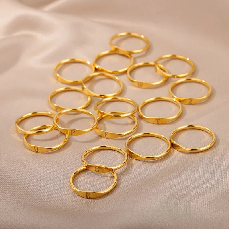 Dainty Thin Letter Initial Ring