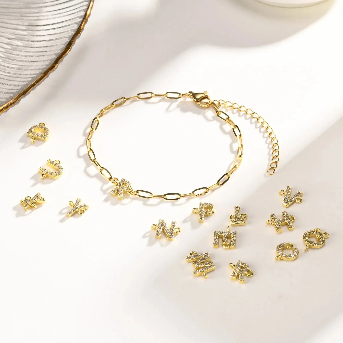 Dainty Thin Paperclip Letter Initial Bracelet