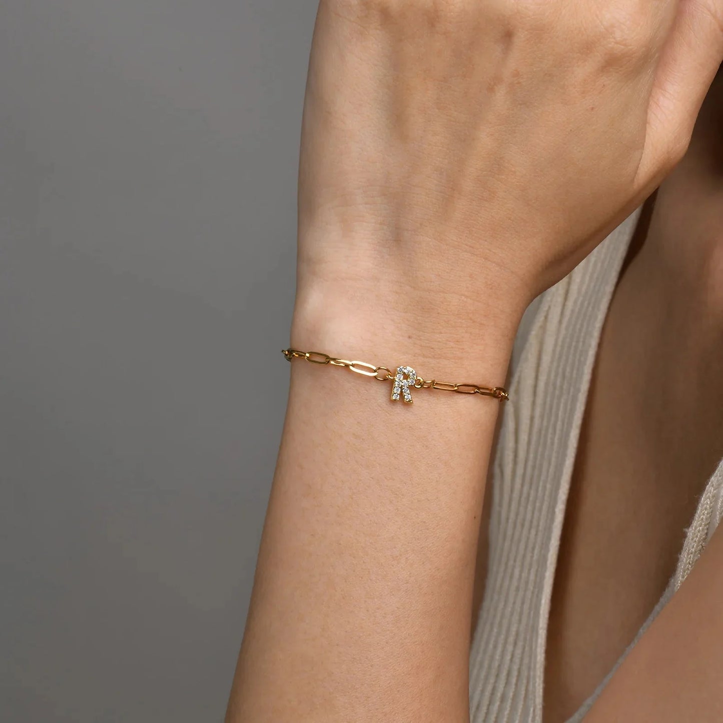 Dainty Thin Paperclip Letter Initial Bracelet