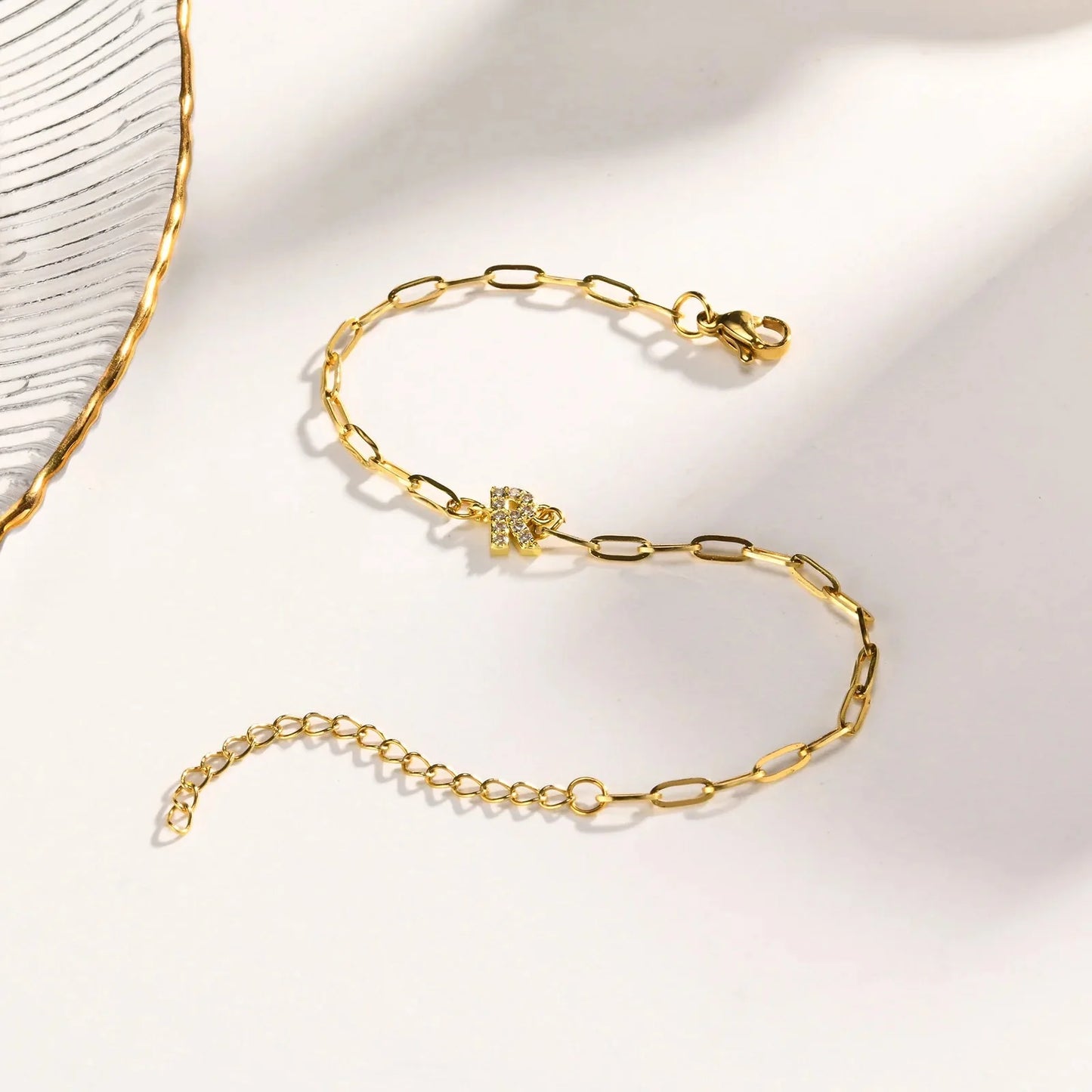 Dainty Thin Paperclip Letter Initial Bracelet