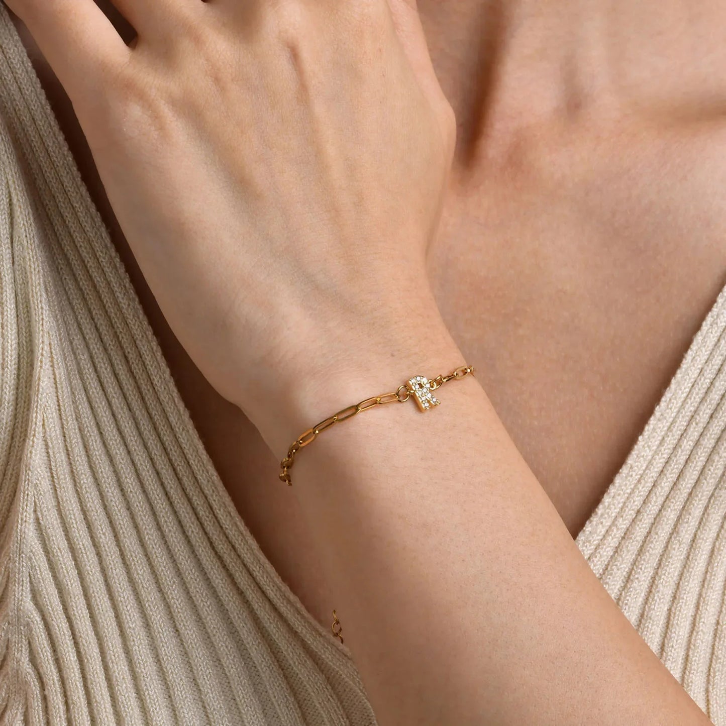 Dainty Thin Paperclip Letter Initial Bracelet