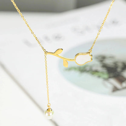 Dainty Tulip Pearl Tassel Necklace