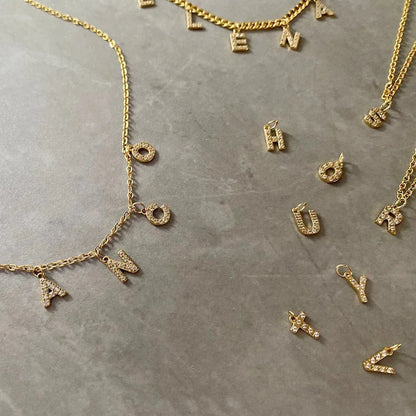 Dainty Zircon Letter Initial, Number, Symbol Chain Necklace