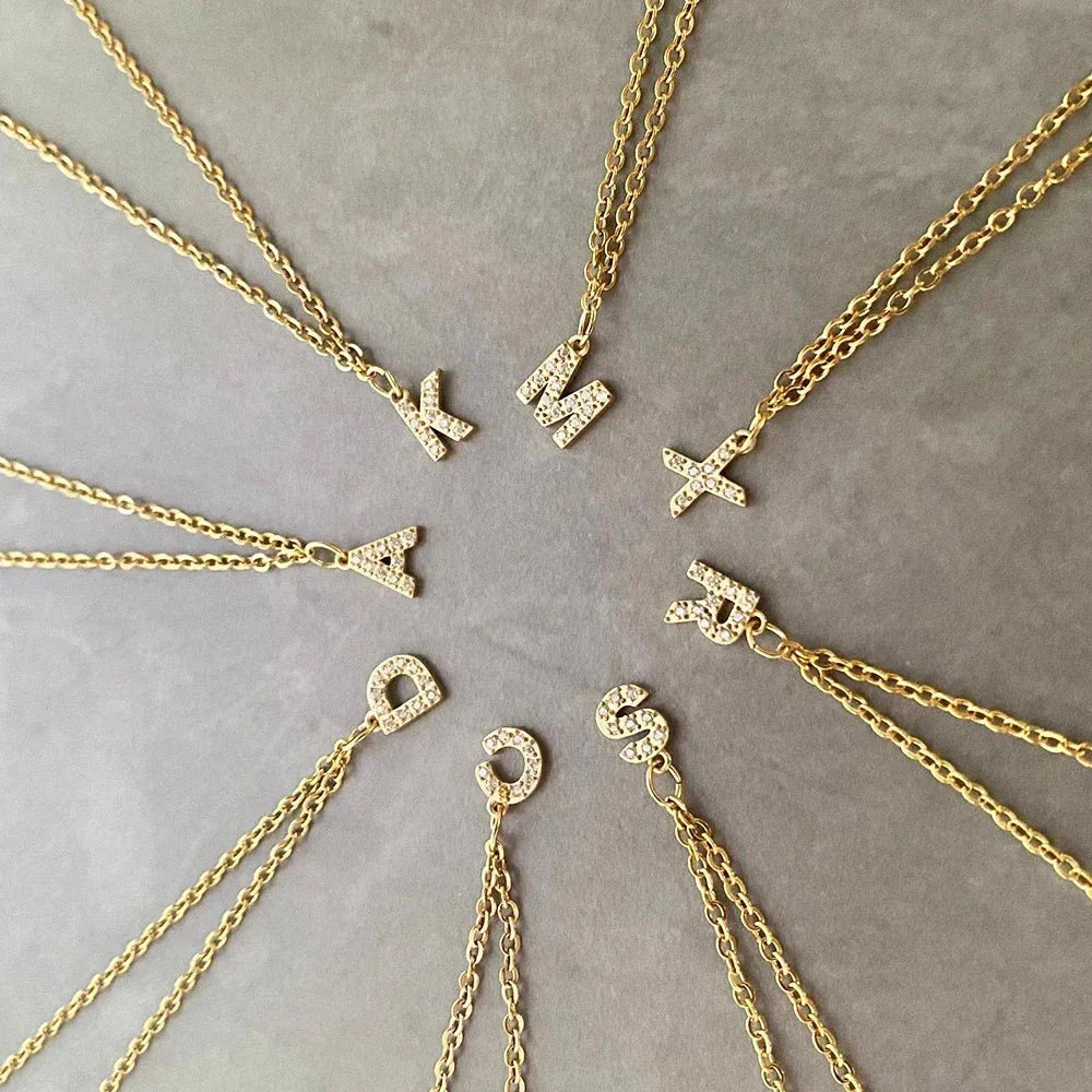 Dainty Zircon Letter Initial, Number, Symbol Chain Necklace