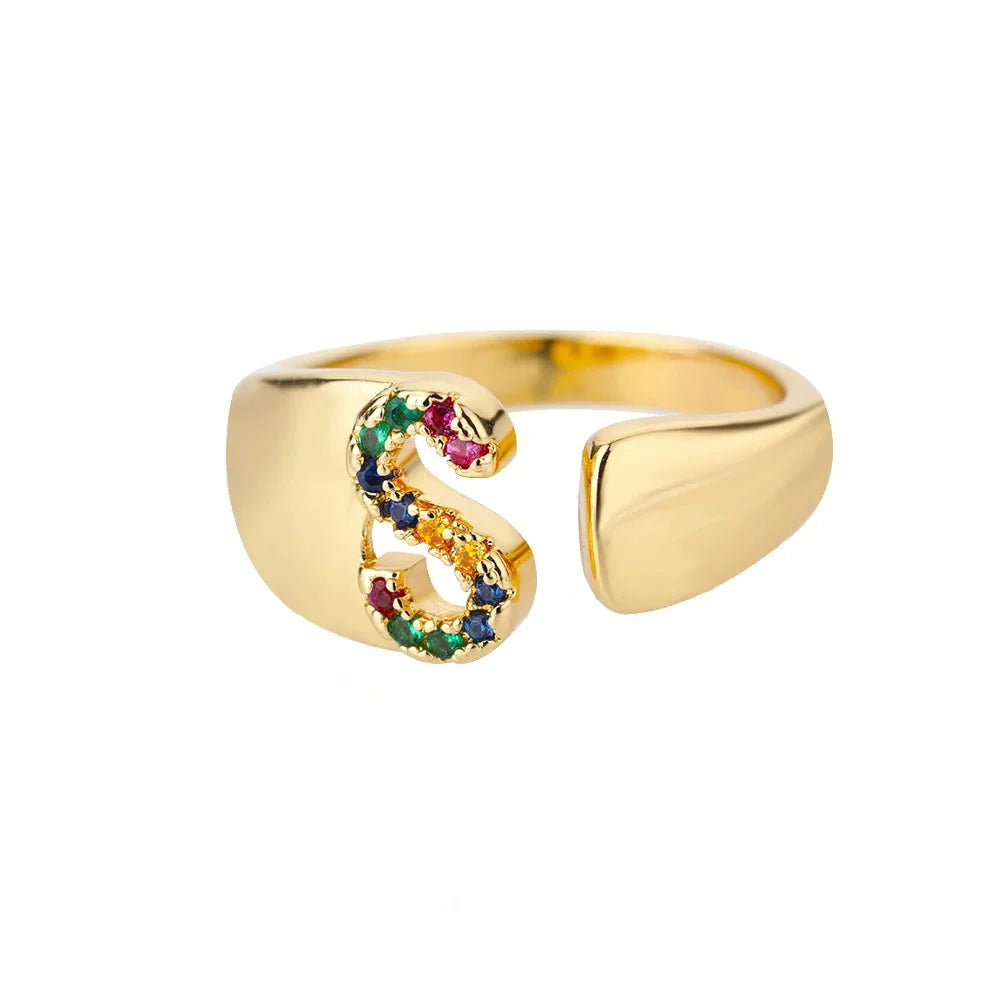 Dazzling Rainbow Custom Letter Initial Rings