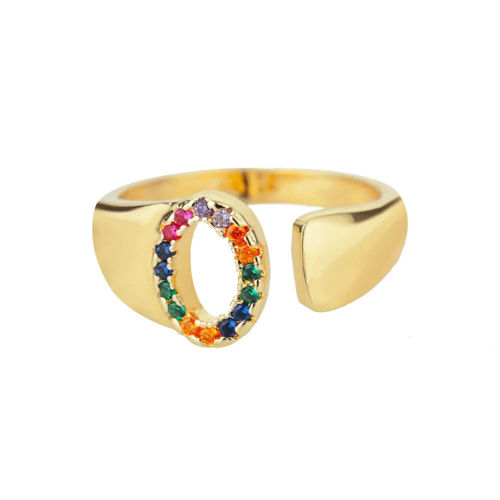 Dazzling Rainbow Custom Letter Initial Rings