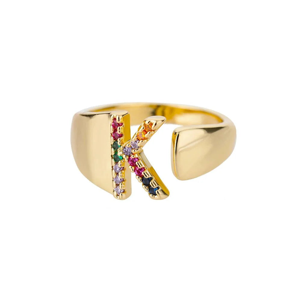 Dazzling Rainbow Custom Letter Initial Rings