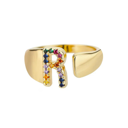 Dazzling Rainbow Custom Letter Initial Rings