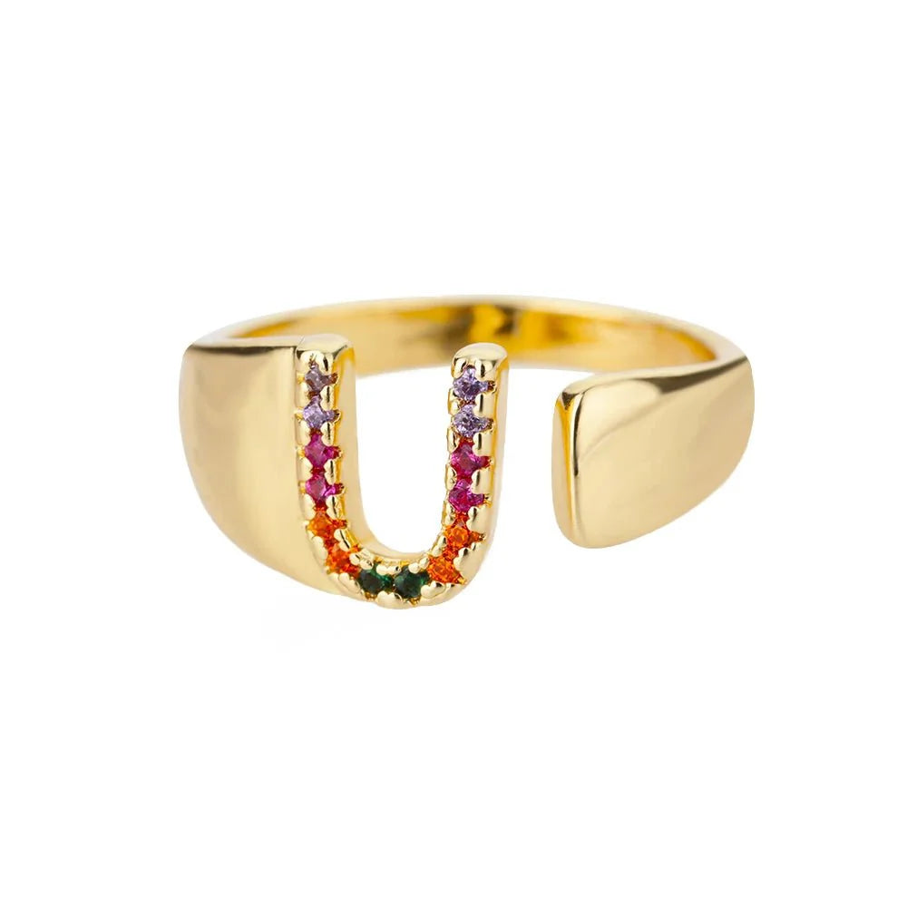 Dazzling Rainbow Custom Letter Initial Rings