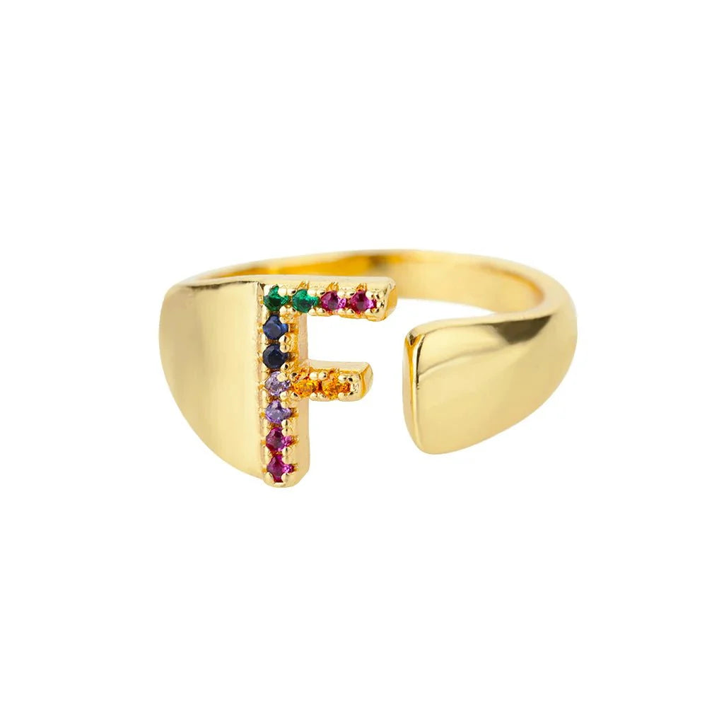 Dazzling Rainbow Custom Letter Initial Rings