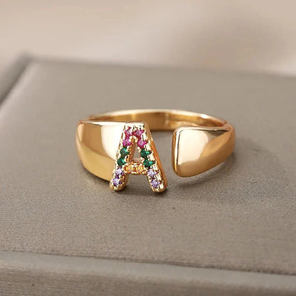 Dazzling Rainbow Custom Letter Initial Rings