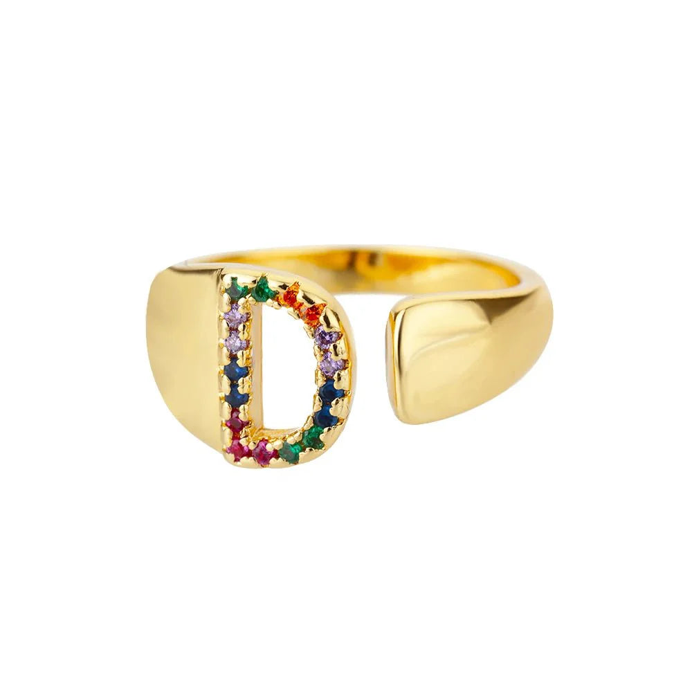 Dazzling Rainbow Custom Letter Initial Rings