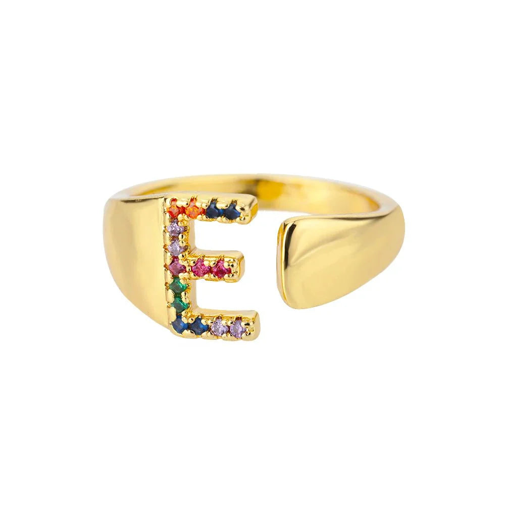 Dazzling Rainbow Custom Letter Initial Rings