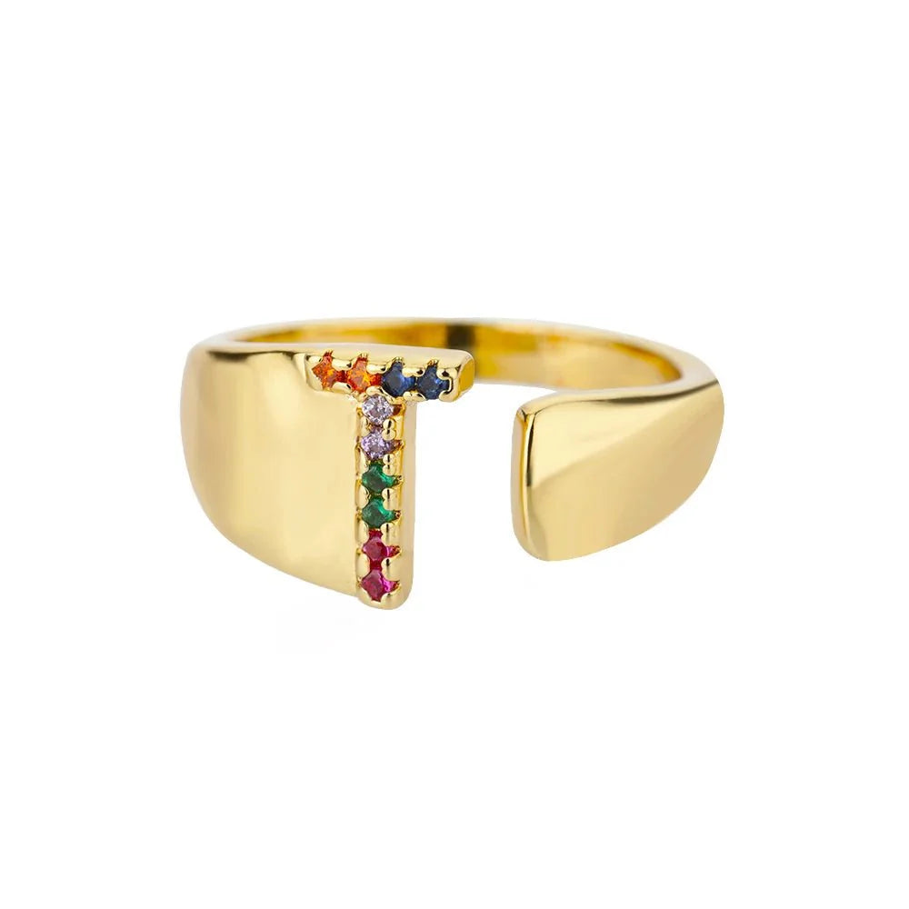Dazzling Rainbow Custom Letter Initial Rings