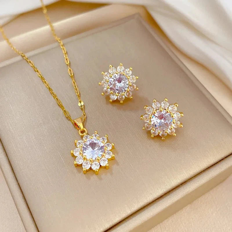 Dazzling Sunflower Floral Necklace and Earrings