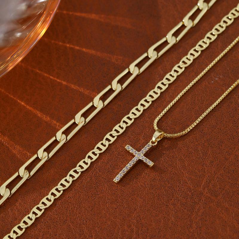 3pc 14k Layered Cross Necklace Stack