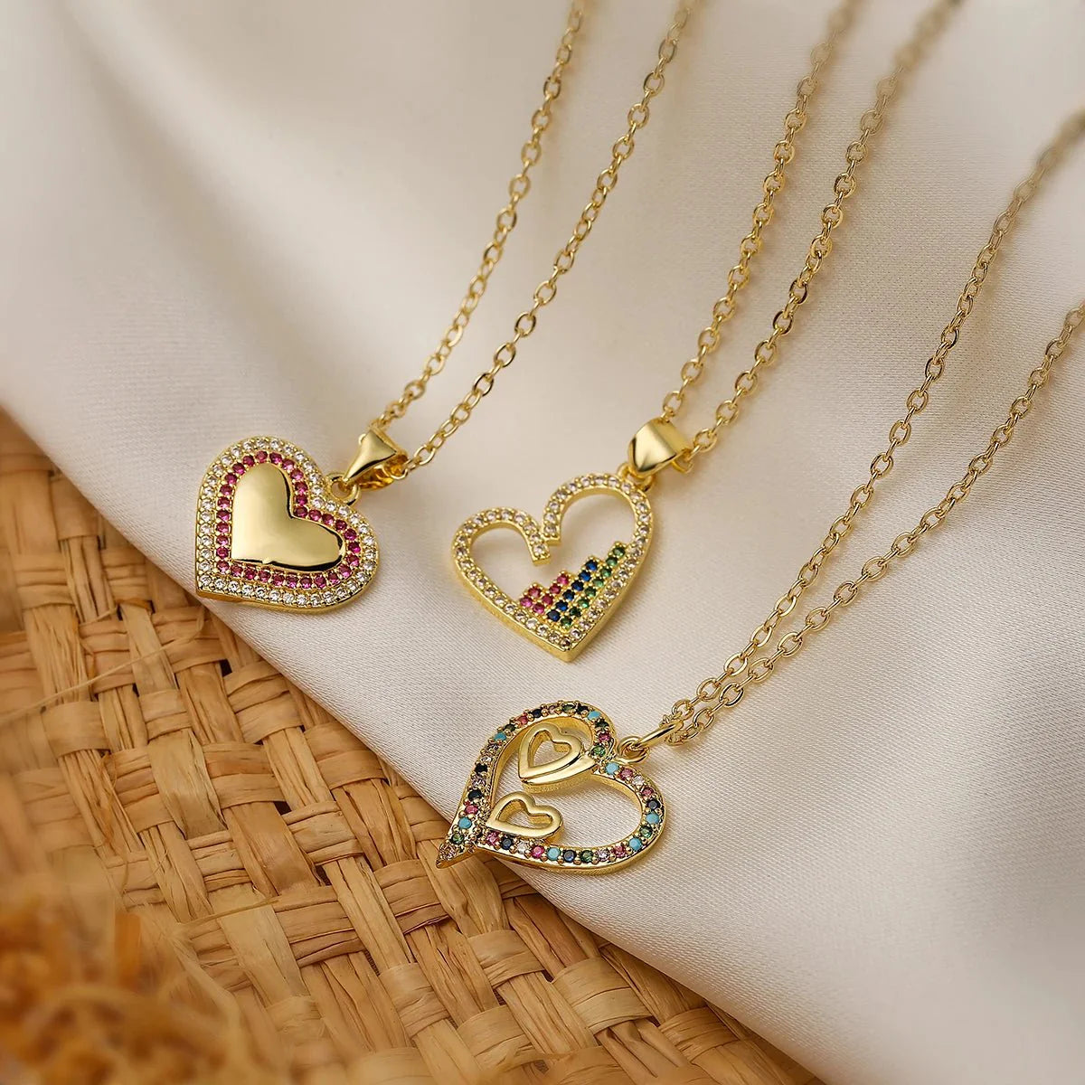 Diamond Filled Heart Necklaces