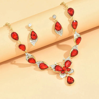 Diamond Gem Set Butterfly Necklace and Earring Set